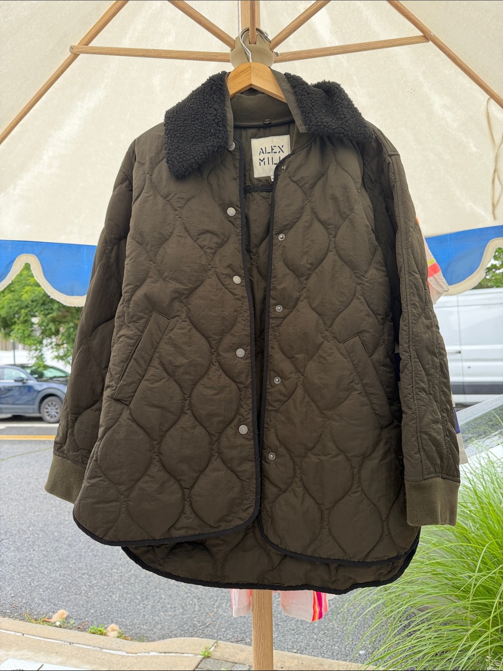 Alex Mill Olive Quilted Jacket with Black Sherpa Collar